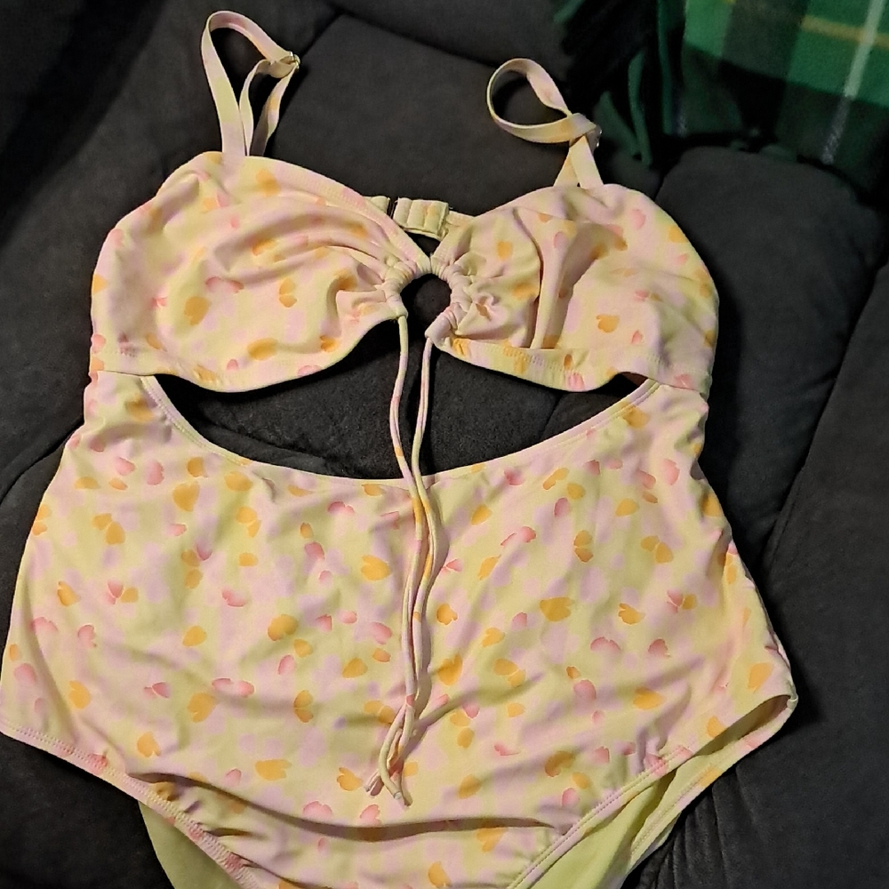 Women's Pink and Yellow Patterned Swimsuit